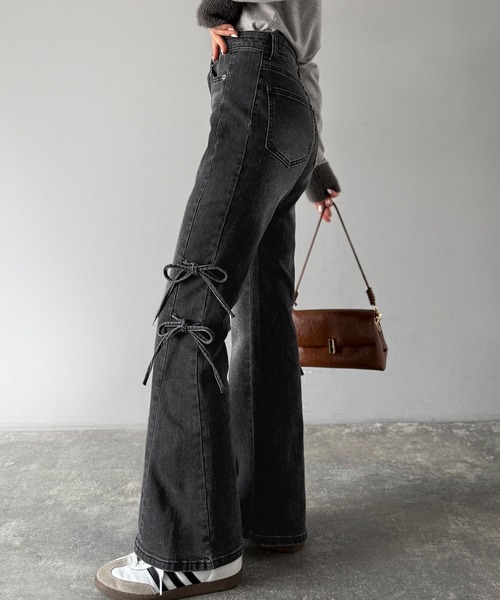 BELPER ベルパー サイド リボン デニム ジーンズ 黒 BELPER ベルパー サイド リボン デニム ジーンズ 黒