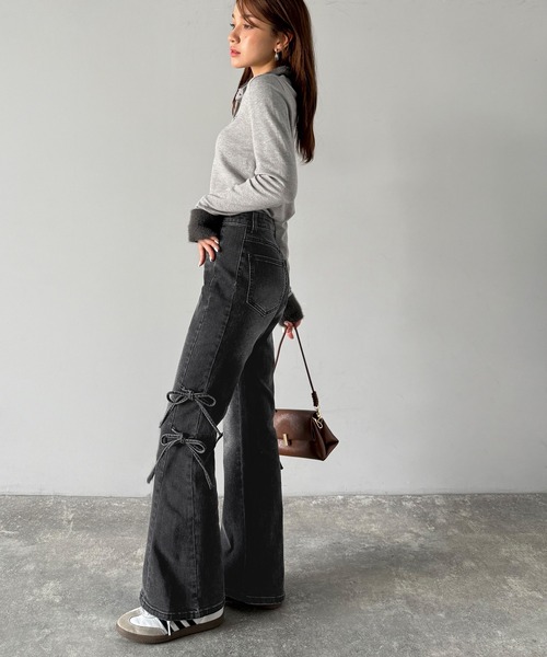 BELPER ベルパー サイド リボン デニム ジーンズ 黒 BUGGY DENIM PANTS 2312―1525 | BELPER