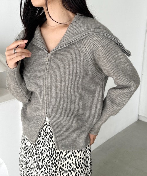 CLEA ニット セーター セーラーカラーダブルジップニットトップス