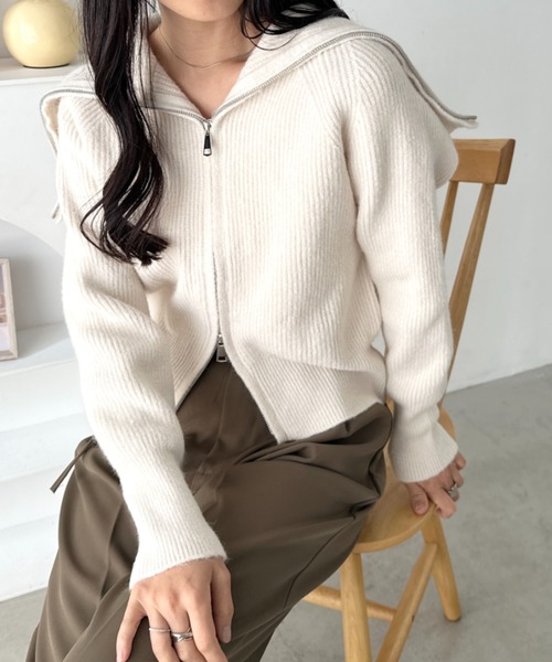 トップス CLEA CLEA ニット セーター セーラーカラーダブルジップニットトップス