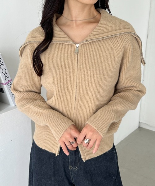 CLEA ニット セーター セーラーカラーダブルジップニットトップス