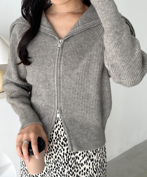 CLEA ニット セーター セーラーカラーダブルジップニットトップス