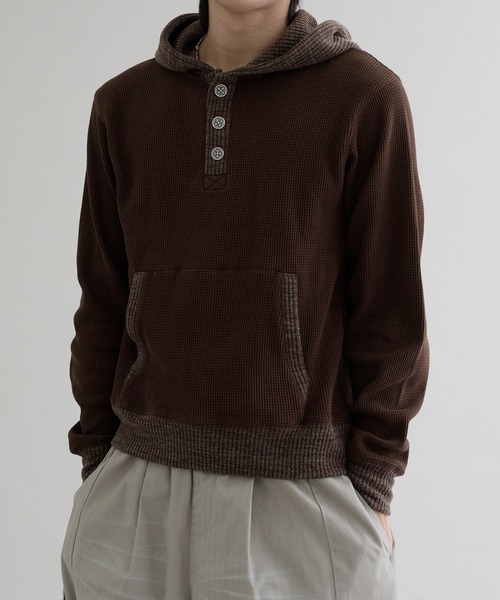パーカー 「EPNK」Waffle henry neck hoodie / ワッフルヘンリーネック