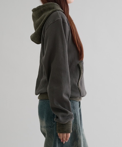 パーカー 「EPNK」Waffle henry neck hoodie / ワッフルヘンリーネック