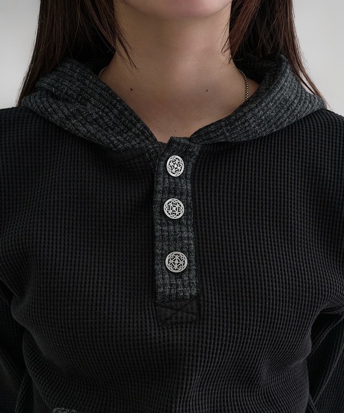 パーカー 「EPNK」Waffle henry neck hoodie / ワッフルヘンリーネック