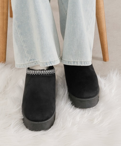 シューズ チロリアン厚底ムートン風シューズ (M) レディース