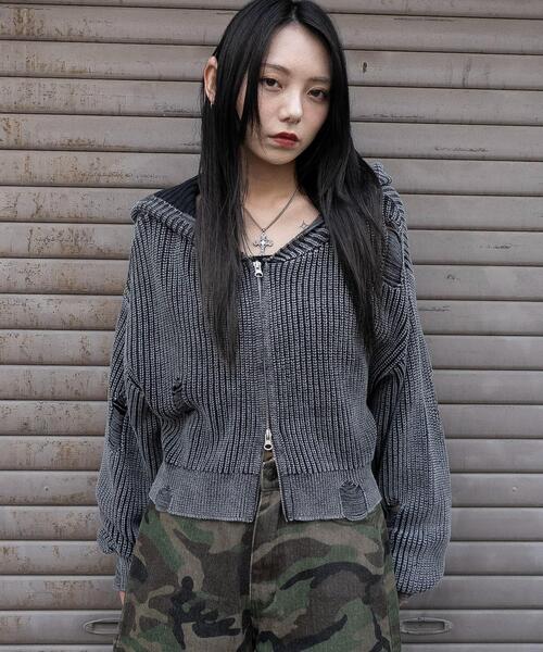 WEGO（ウィゴー） カーディガン WEGO/ダメージニットジップパーカー