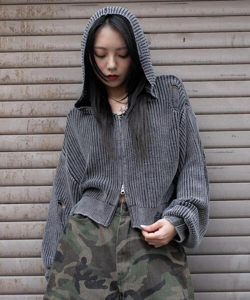 WEGO（ウィゴー） カーディガン WEGO/ダメージニットジップパーカー