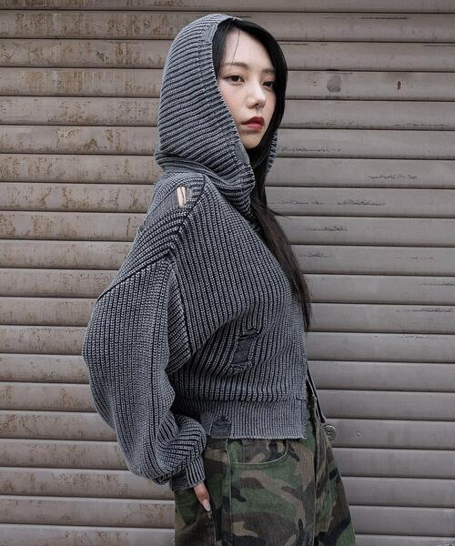 WEGO（ウィゴー） カーディガン WEGO/ダメージニットジップパーカー