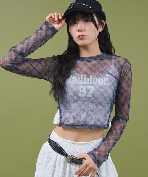 dispark tシャツ DISPARK/ナンバーロゴチェックシアートップ