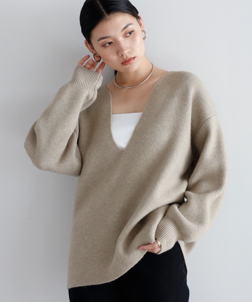 ENC ニット セーター deep V neck highgauge knit pullover / 深V