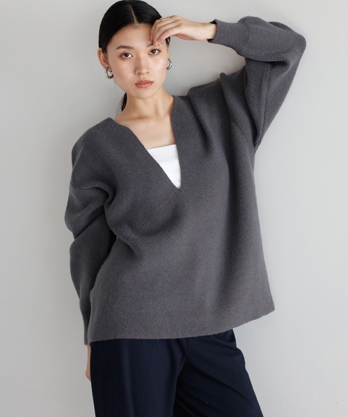 ENC ニット セーター deep V neck highgauge knit pullover / 深V