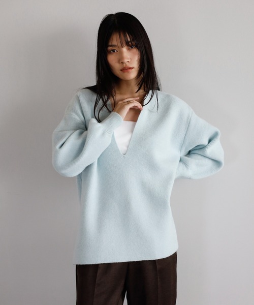 ENC ニット セーター deep V neck highgauge knit pullover / 深V