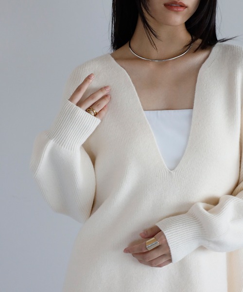 美品 MARGARET HOWELL ハイゲージ  Vネック プルオーバーニット MHL. マーガレットハウエル MARGARET HOWELL ウールリネンニット