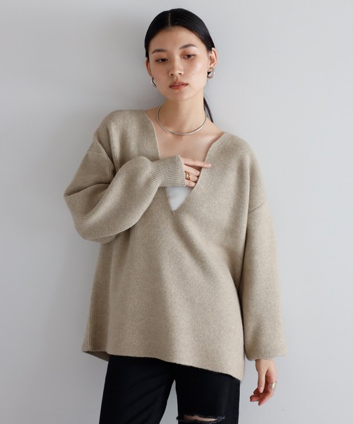 ENC ニット セーター deep V neck highgauge knit pullover / 深V