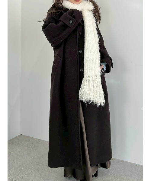 FRAY I Ｄ　ブラックストールマフラー付きコート FRAY I.D（フレイ・アイディー） ストール マフラー ブラッシュ