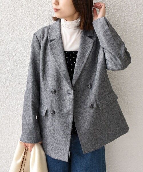 グレー ウール混紡 ボタン付きジャケット ファッション通販 ファッション グレー ウール混紡 ボタン付きジャケット
