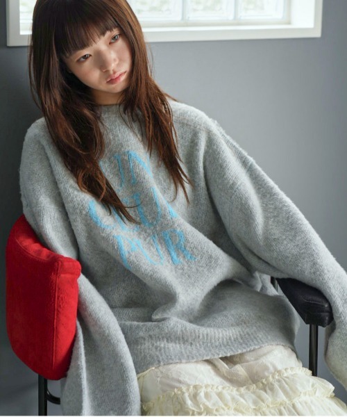PILIT ニット セーター ジャガード ロゴBIGニット レディース