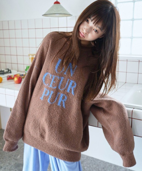 PILIT ニット セーター ジャガード ロゴBIGニット レディース