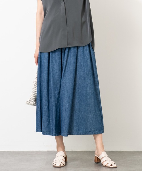 AU GARCONS ワイドパンツ ガウチョパンツ コットンリネン ワイドパンツ パンツ リネンコットンデニムガウチョパンツ レディース
