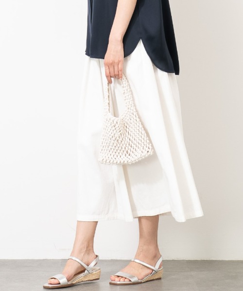 ワイドパンツ パンツ リネンコットンデニムガウチョパンツ レディース