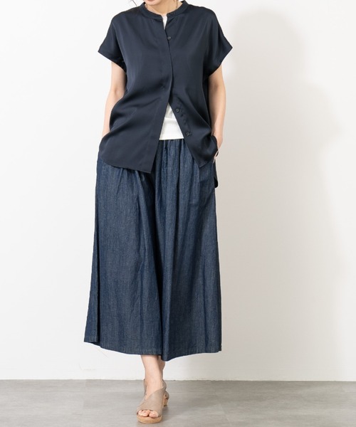 AU GARCONS ワイドパンツ ガウチョパンツ コットンリネン ワイドパンツ パンツ リネンコットンデニムガウチョパンツ レディース
