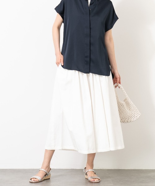ワイドパンツ パンツ リネンコットンデニムガウチョパンツ レディース