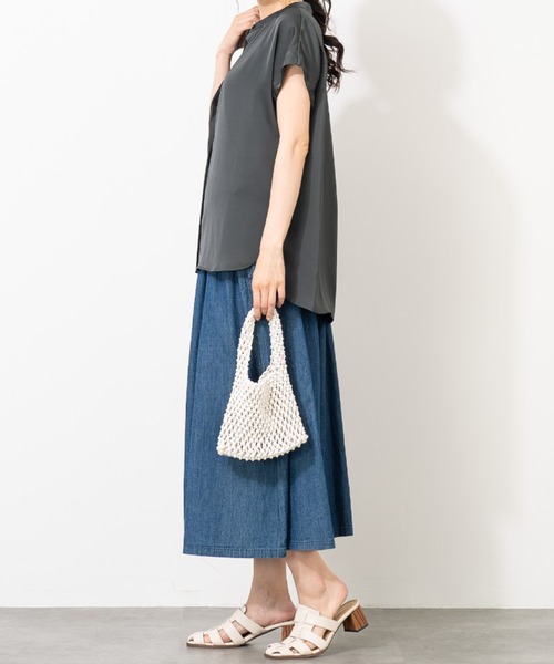 ワイドパンツ パンツ リネンコットンデニムガウチョパンツ レディース