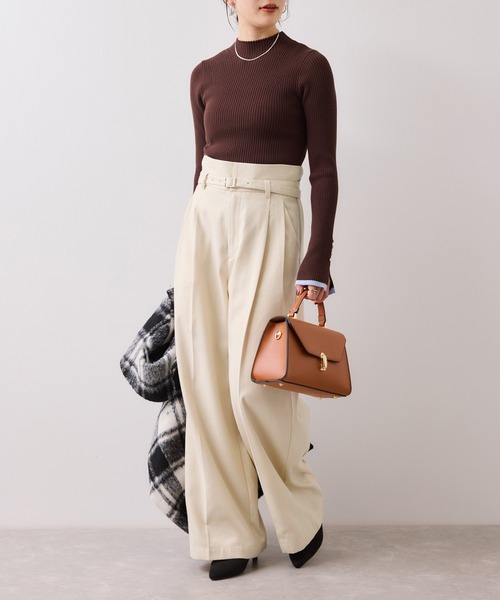 VIS（ビス） パンツ 起毛ウールライク版ベルトディテールタックワイド