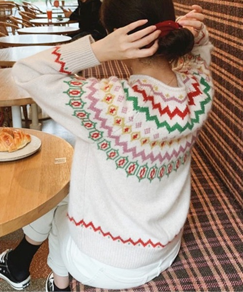 カーディガン フェアアイル柄ニットカーディガン レディース