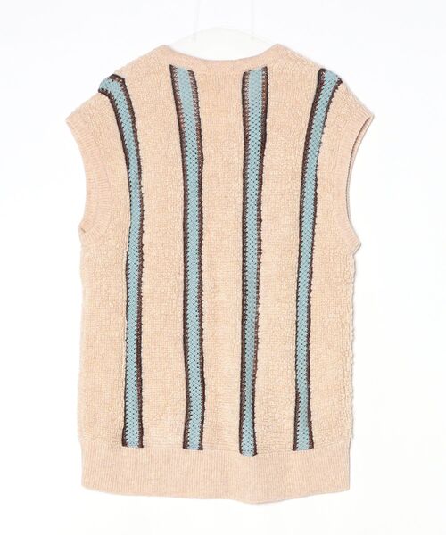 「6」 ストライプ柄ニットベスト - ベージュ レディース_画像2