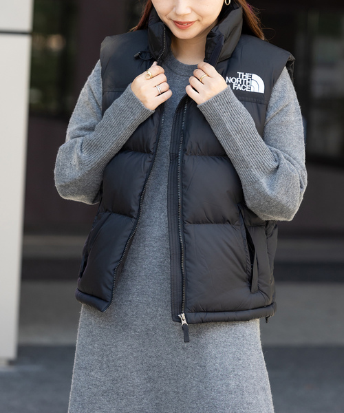 本日限定 美品♪ ノースフェイス ニットダウンベスト ダークグレー レディースL THE NORTH FACE（ザ ノースフェイス） ダウンベスト LARGE ブラック