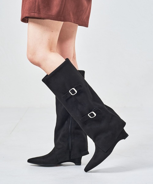 ブラック ベルト ロングブーツ 25.5-26.0cm ブーツ ベルトロングブーツ レディース : ZOZOTOWN Yahoo!店 - 通販