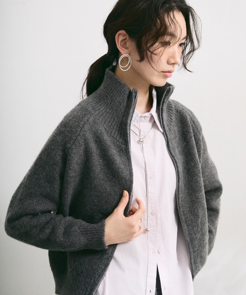 STONE  ハイネックニットジップアップジャケット ブラック M ニット セーター ハイネックニットジップアップ レディース : ZOZOTOWN