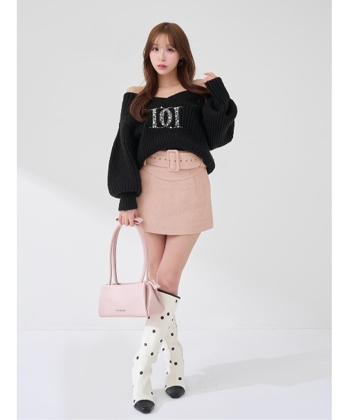 Darich（ダーリッチ） スカート シェイプラインベルトツイードミニ