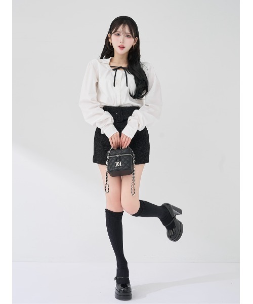 Darich（ダーリッチ） スカート シェイプラインベルトツイードミニ