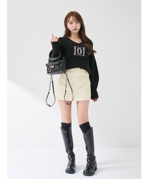 Darich（ダーリッチ） スカート シェイプラインベルトツイードミニ