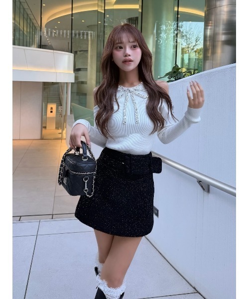 Darich（ダーリッチ） スカート シェイプラインベルトツイードミニ