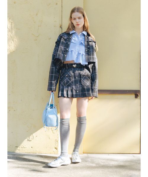 FURFUR furfur チェック柄プリーツミニスカート FURFUR（ファーファー） ブラウス シャツ チェック柄クロップドフリル