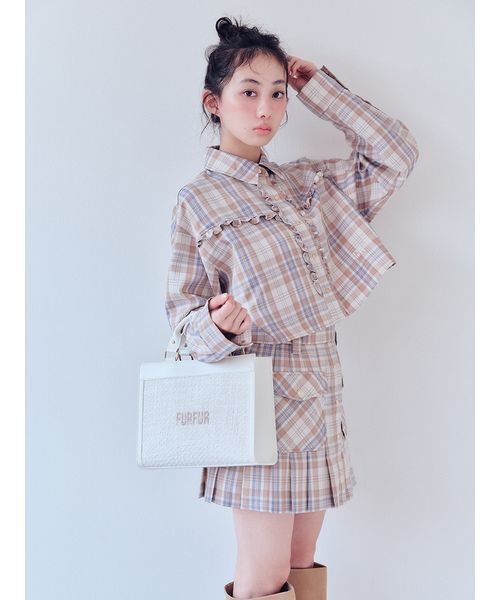 FURFUR（ファーファー） ブラウス シャツ チェック柄クロップドフリル