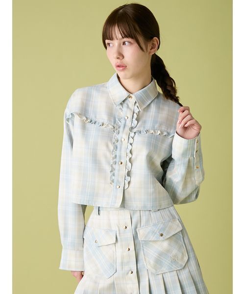 FURFUR（ファーファー） ブラウス シャツ チェック柄クロップドフリル