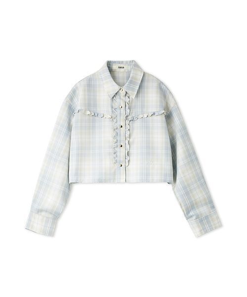 クロップドリポンシャツ FURFUR FURFUR（ファーファー） ブラウス シャツ チェック柄クロップドフリル