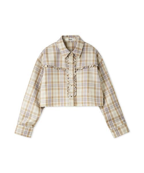 ヴェリテクール 日本製 コットン チェック 総柄 クロップド丈 長袖シャツ F FURFUR（ファーファー） ブラウス シャツ チェック柄クロップドフリル