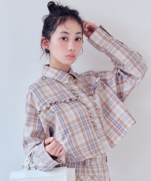 FURFUR（ファーファー） ブラウス シャツ チェック柄クロップドフリル