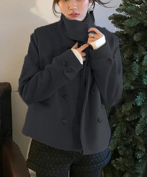 コート アウター ゆるいウールのショートジャケット レディース