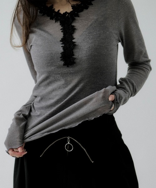 Ezick tシャツ flower lace trim sheer tee レーストリムシルキー