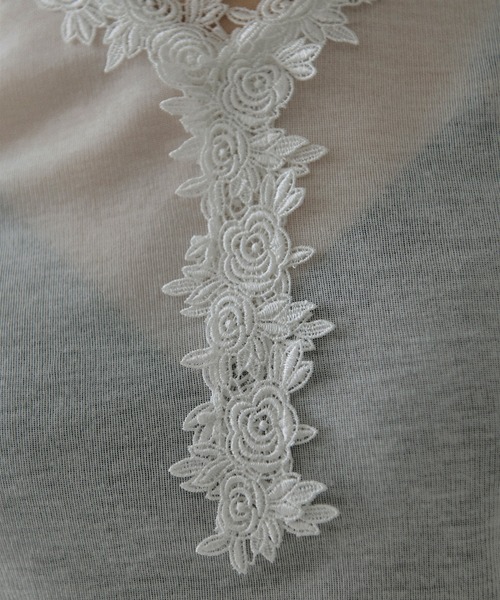 Ezick tシャツ flower lace trim sheer tee レーストリムシルキー