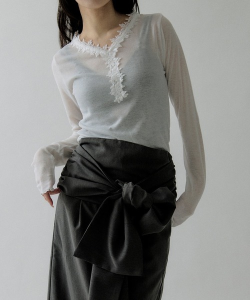 Ezick tシャツ flower lace trim sheer tee レーストリムシルキー