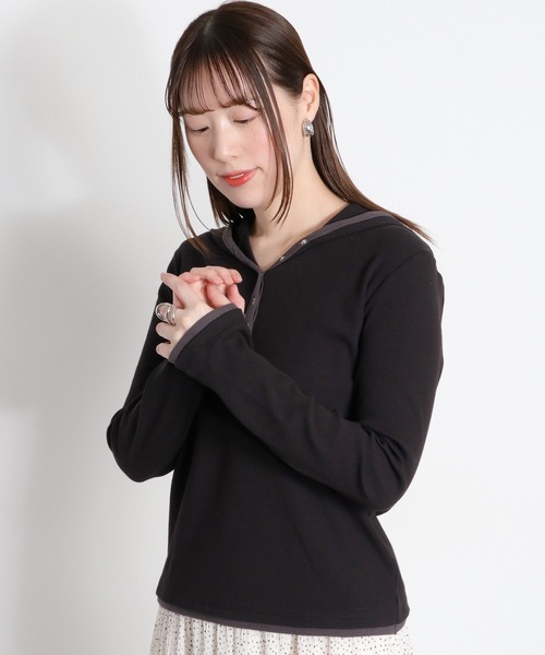 cepo（セポ） パーカー 配色ヘンリーネックパーカープルオーバー