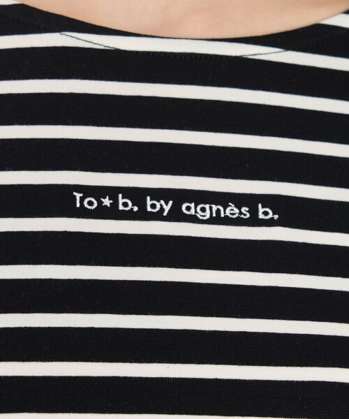 To b. by agnes tシャツ ボーダー ロゴ 刺繍 長袖 Tシャツ レディース
